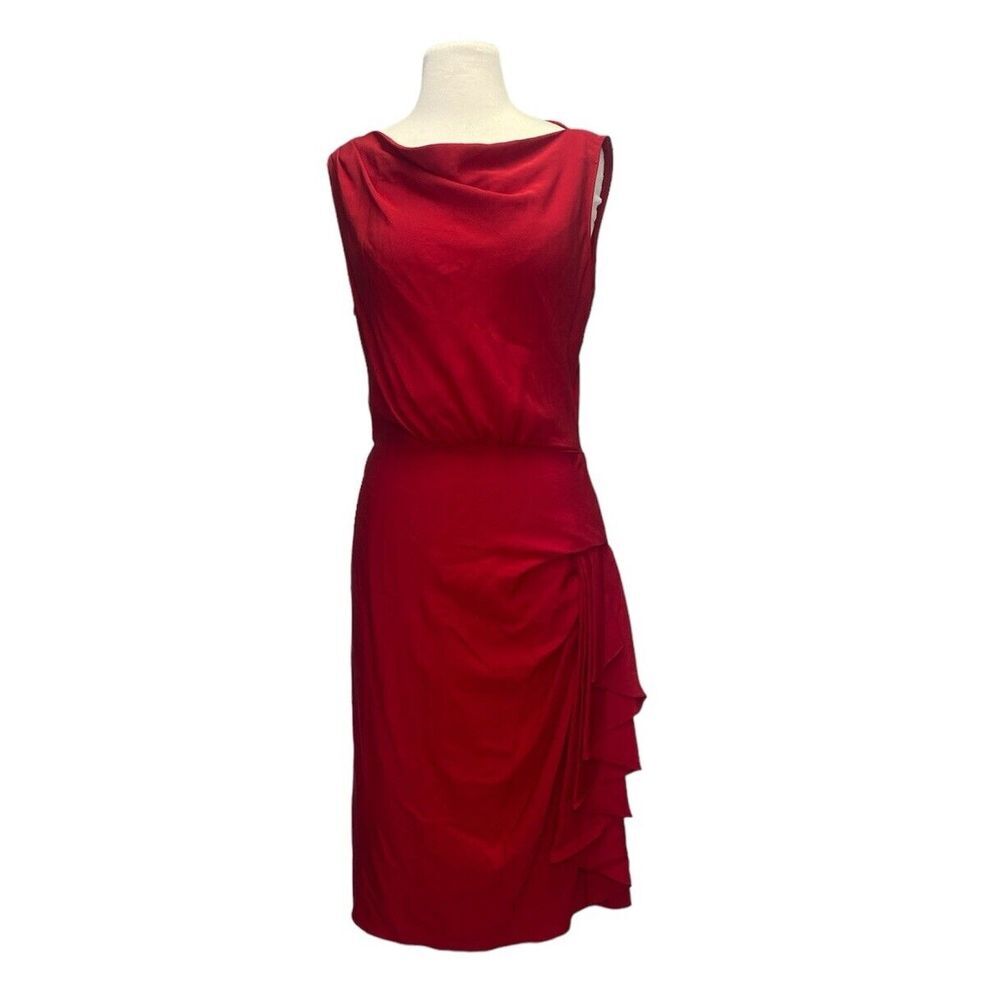 Moschino‎ Cheap and Chic Vintage Red Silk Ruched Dress Draped 10 US 90s Cocktail